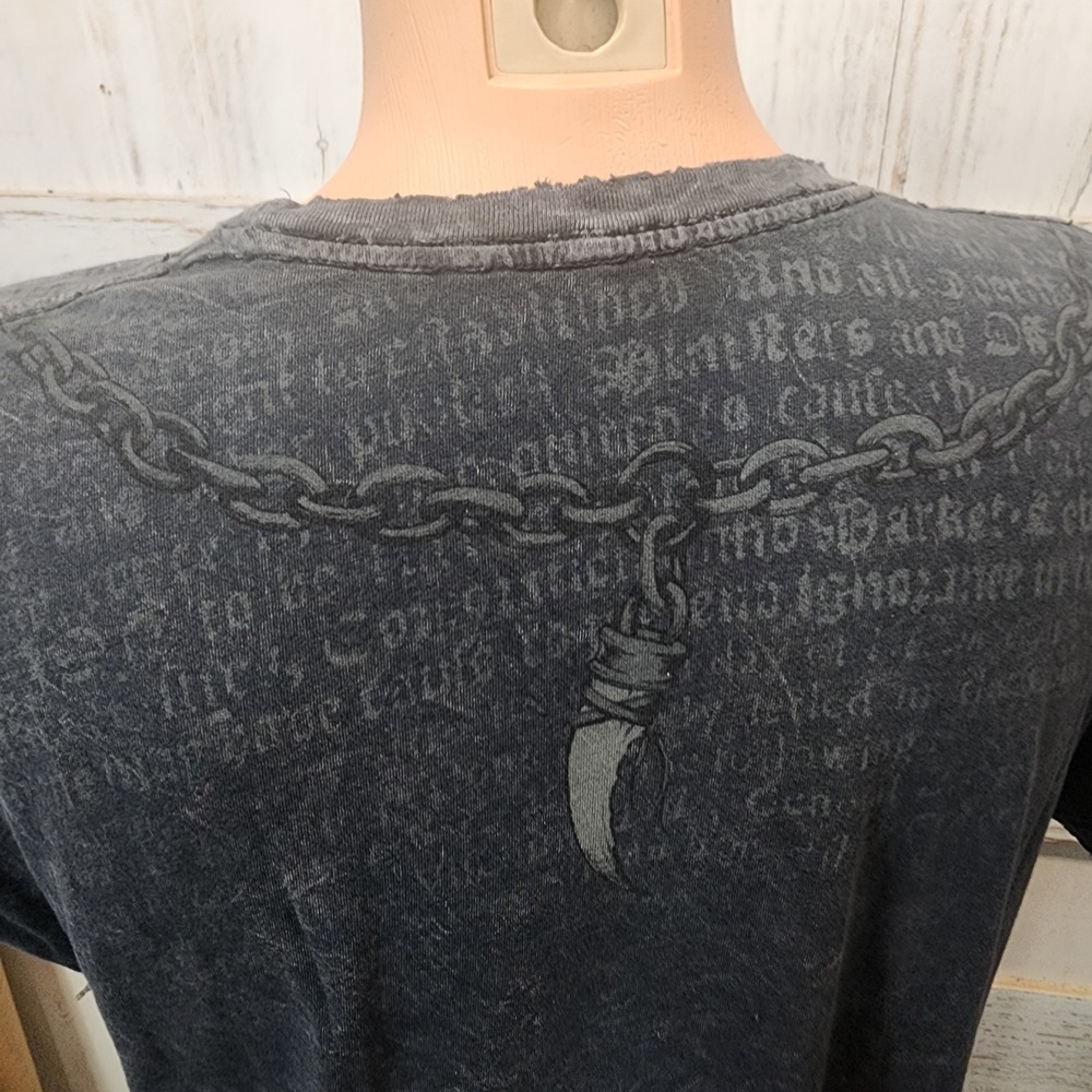 Affliction Gray Black Distressed Seek & Destroy Men's L T-Shirt EUC A18 - Picture 10 of 10